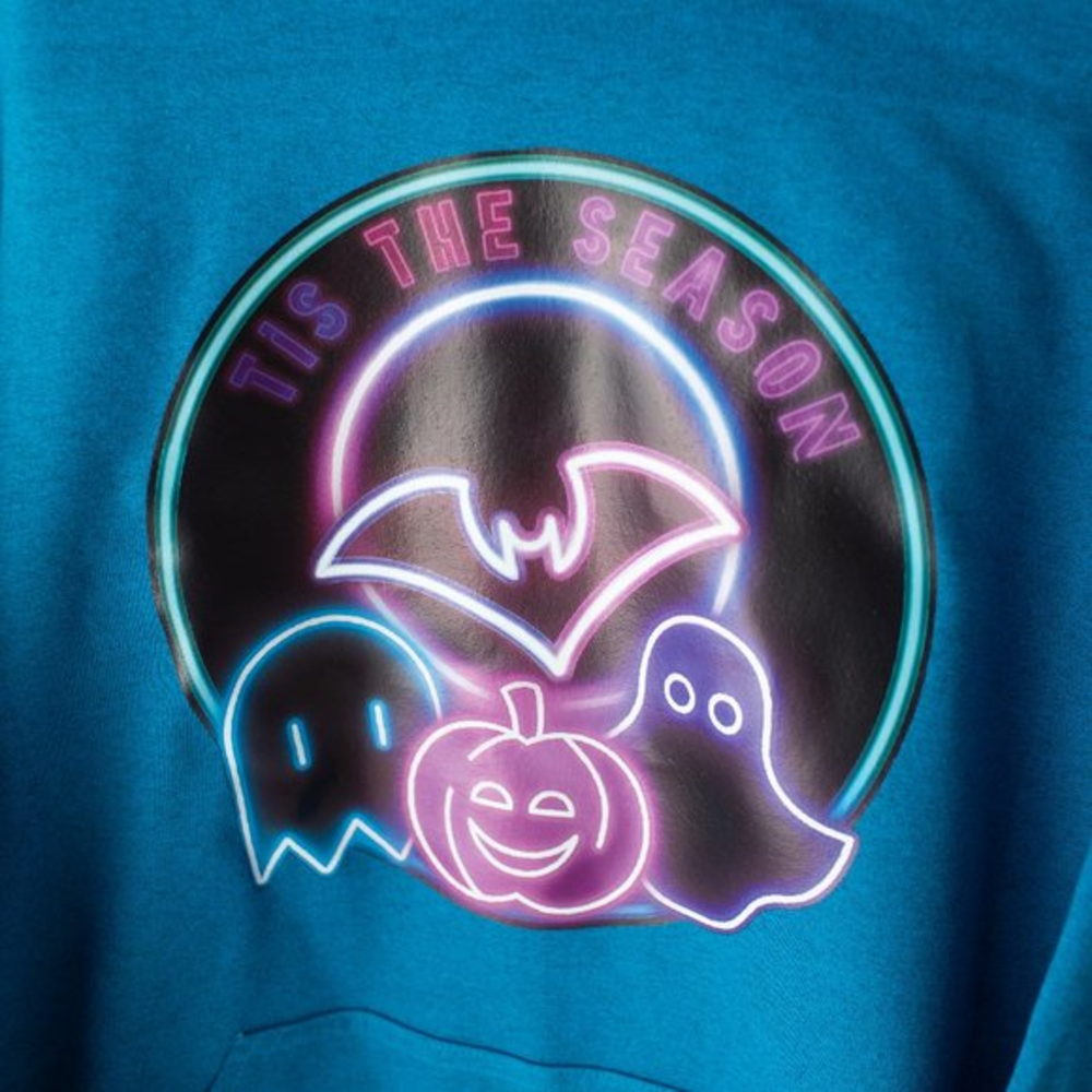 New Tis The Season Fall Halloween Ghosts Bats Pumpkins Blue Hoodie XL - Picture 1 of 7
